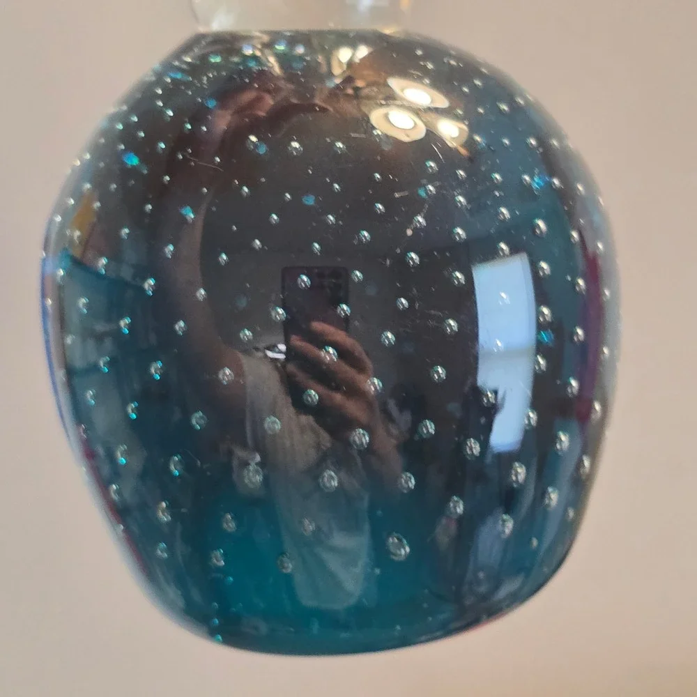 7 Controlled Bubble Base Hand Blown Art Glass Bud Vases Multicolor Mid Century